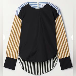 PARTOW Ellis Paneled Striped Cotton-Poplin Top New Size 6 $1,139